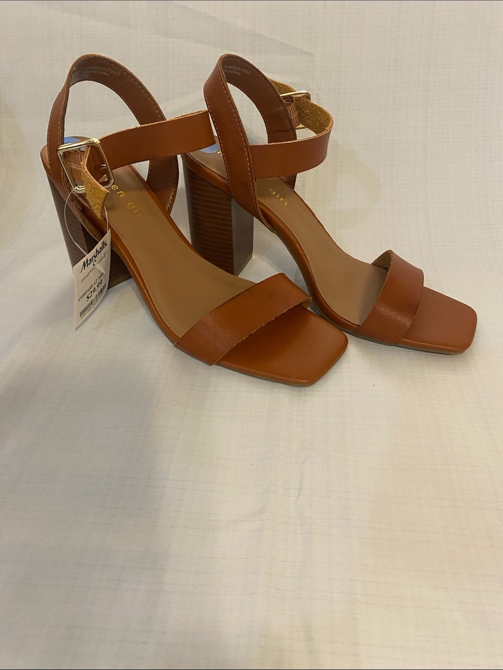 Marshalls Brown Leather-Look Block Heel Sandals